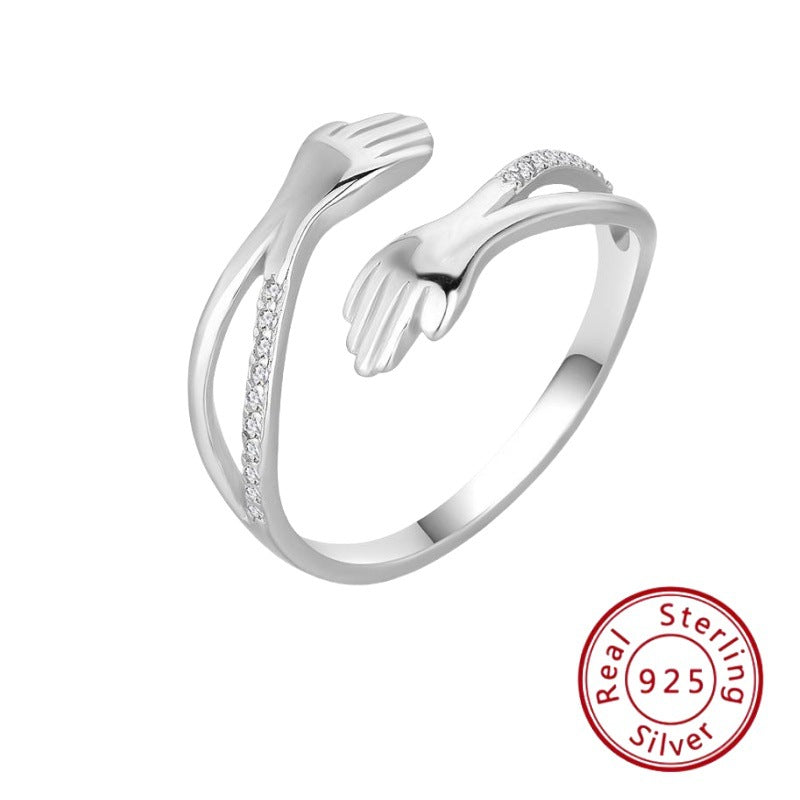 S925 Sterling Silver Hollow Embrace Ring with Diamonds