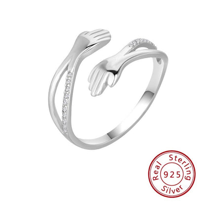S925 Hollow Embrace Sterling Silver Ring with Diamonds