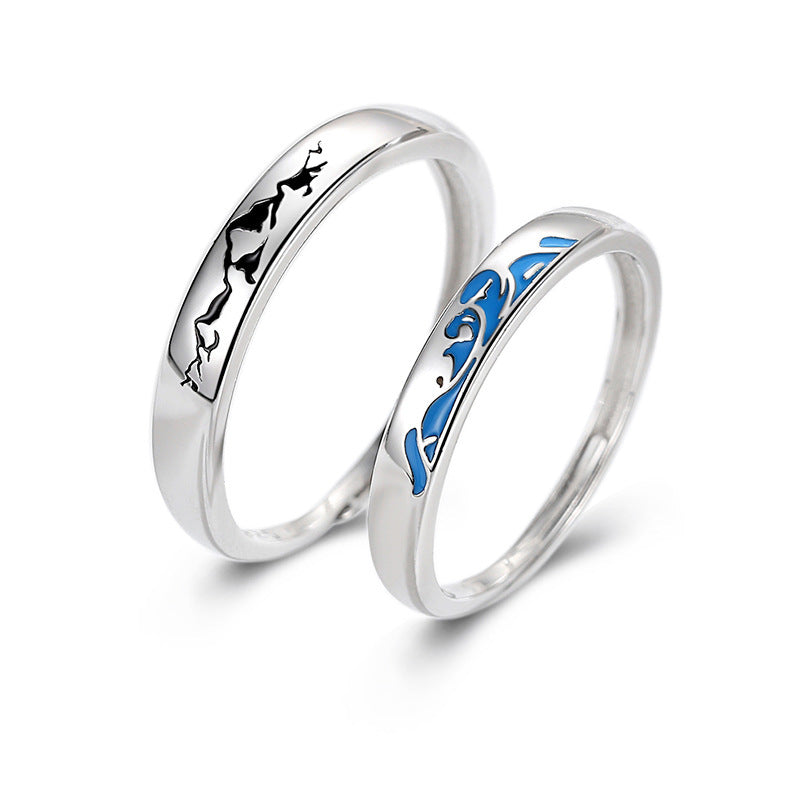 Sterling Silver Love Oath Couple Rings - Retro S925