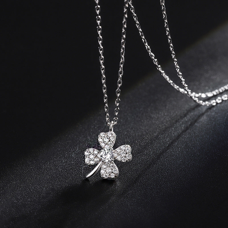s925 Silver Diamond Four-Leaf Clover Necklace