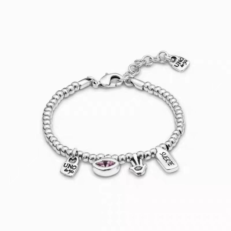 UNOde50 Silver Lucky Crystal Beaded Pendant Bracelet