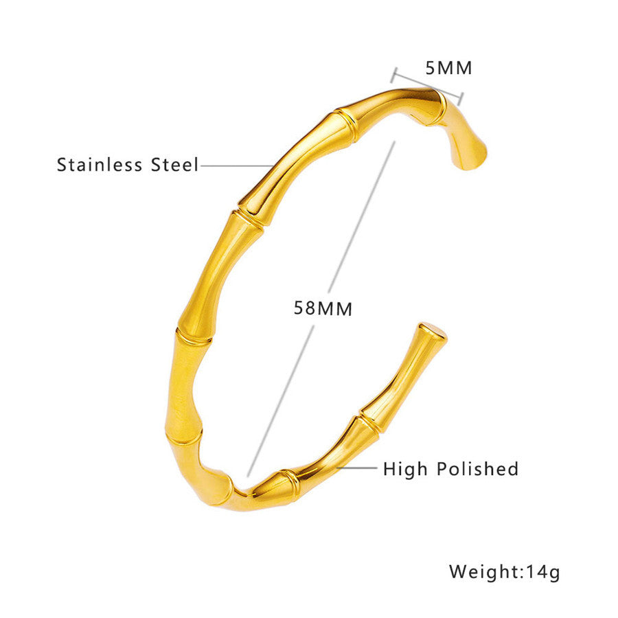 Stainless Steel Vacuum 18K Plated Bamboo-Knot Open Bangle