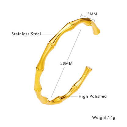 Stainless Steel Vacuum 18K Plated Bamboo-Knot Open Bangle