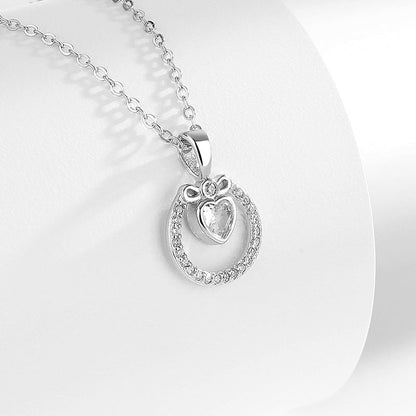 s925 Diamond Heart Pendant Silver Necklace Adjustable