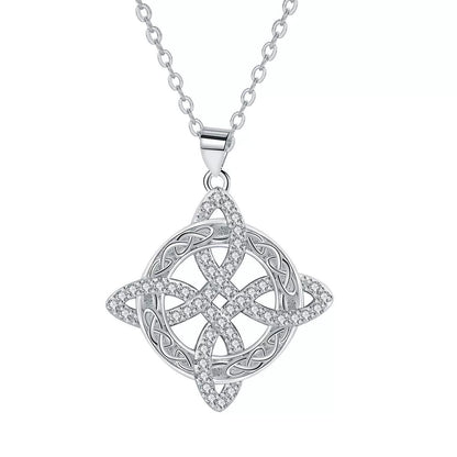 Celtic Knot CZ Diamond Pendant Necklace - Silver