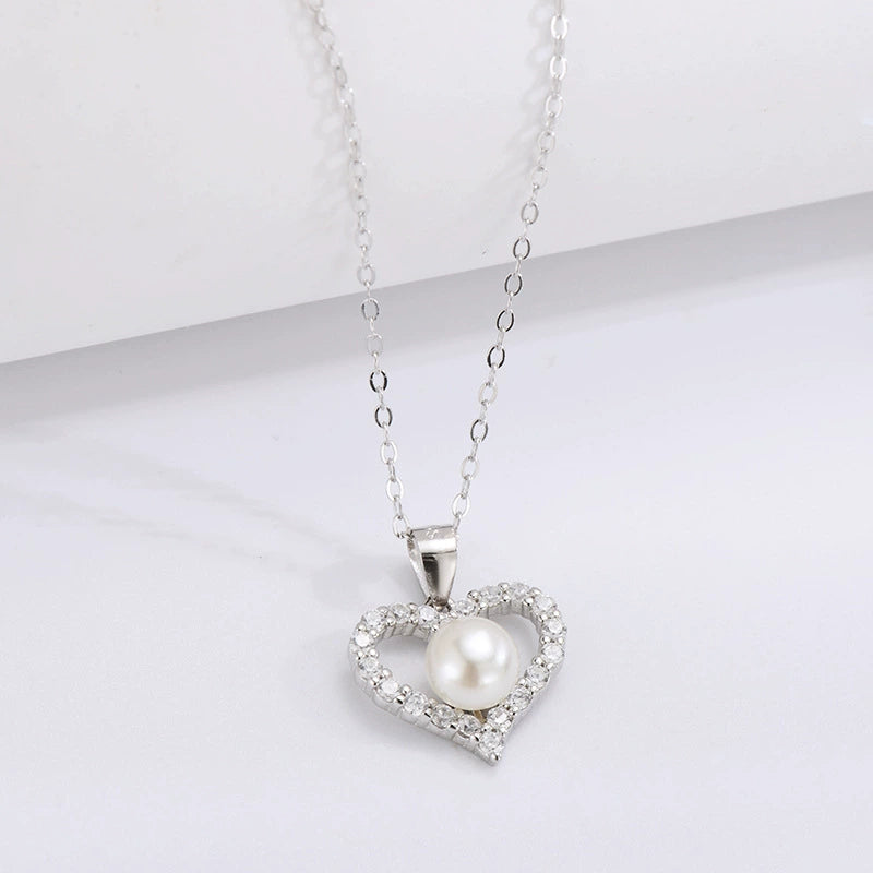 Pearl Heart Pavé CZ Necklace