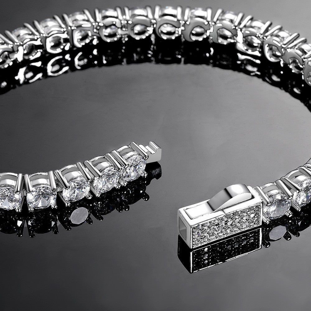 4mm Spring Clasp Zirconia Tennis Bracelet, Unisex Fashion Design