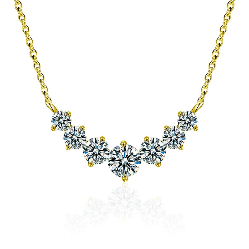 Graduated CZ Multi-Stone Arc Necklace - Silver