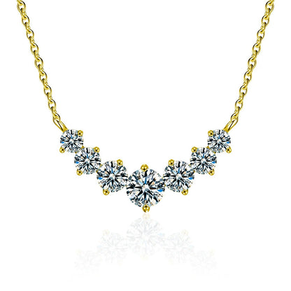 Graduated CZ Multi-Stone Arc Necklace - Silver
