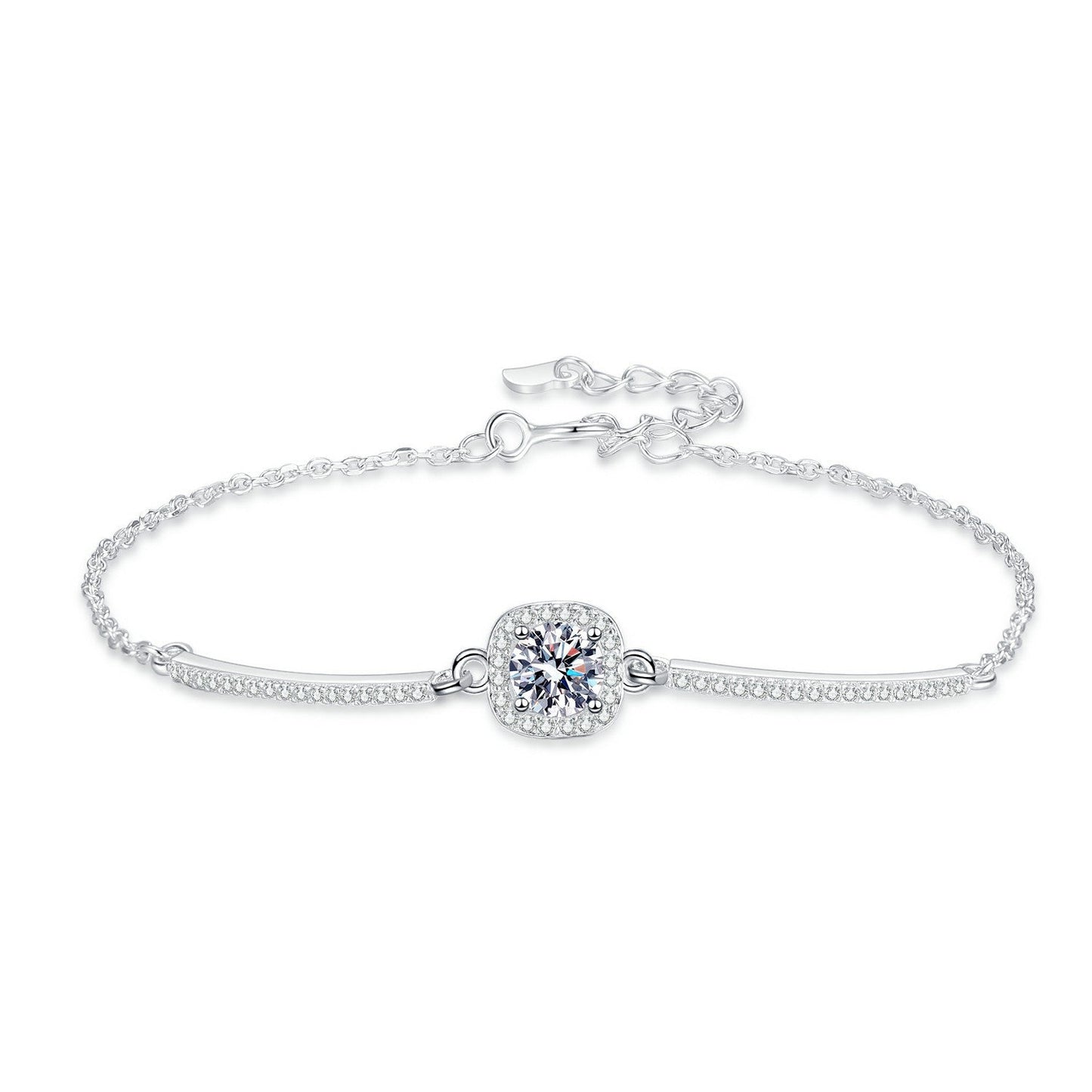 Adjustable 925 Sterling Silver Square Diamond Bracelet