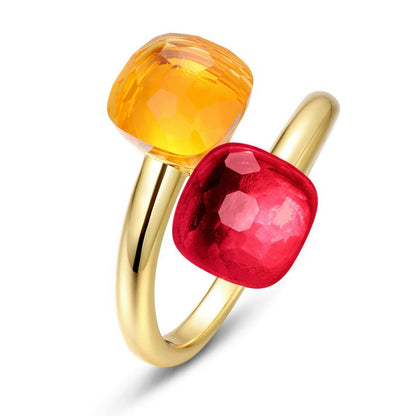 Dual Candy Stone Open Bypass Ring | 18K Gold Plated