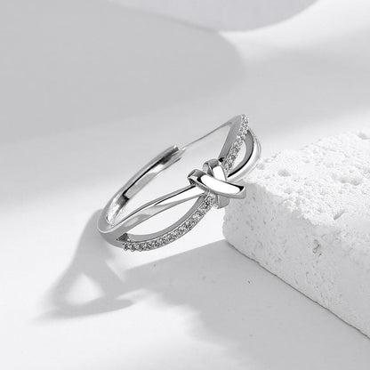 s925 Diamond Hollow Interwoven  Silver Ring Adjustable