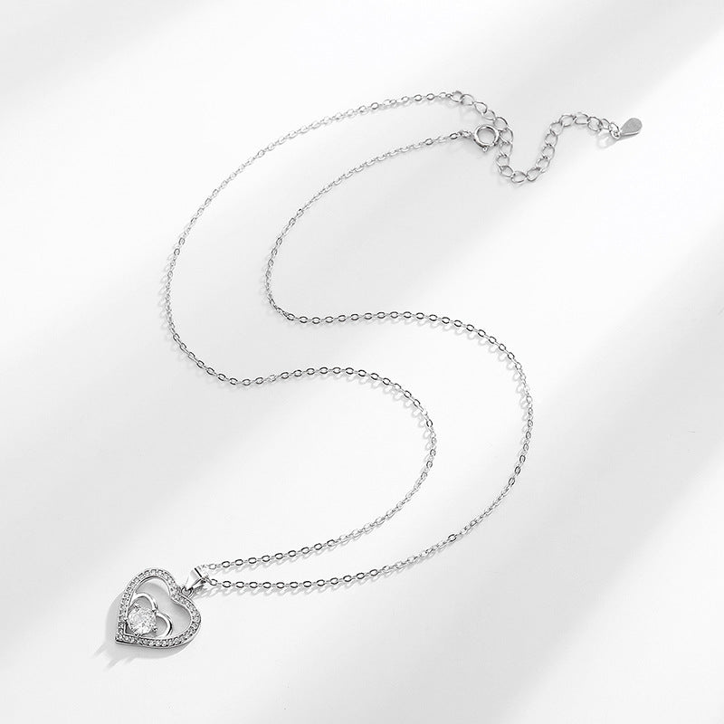925Sterling Silver Double Heart Necklace for Women