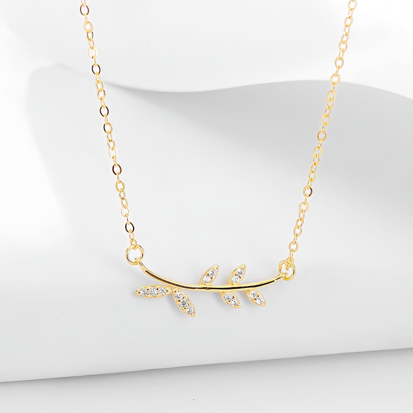 S925 Sterling Silver Leaf Pendant Necklace with Diamonds