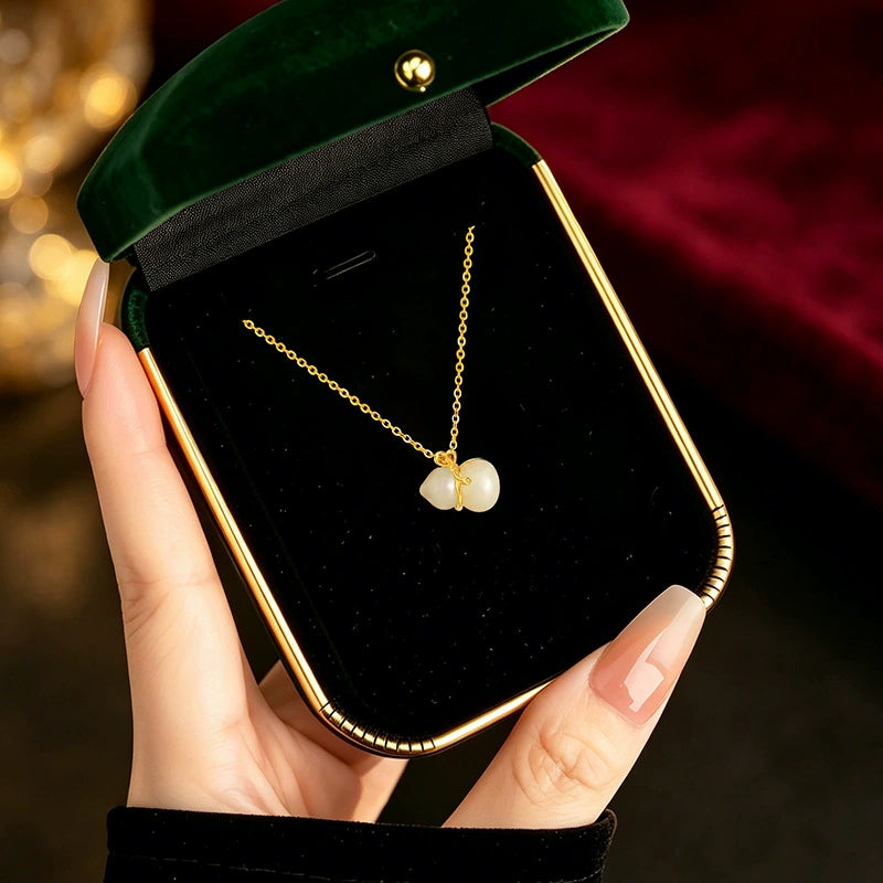 Double Jade Cherry Pendant Necklace | 18K Gold Plated