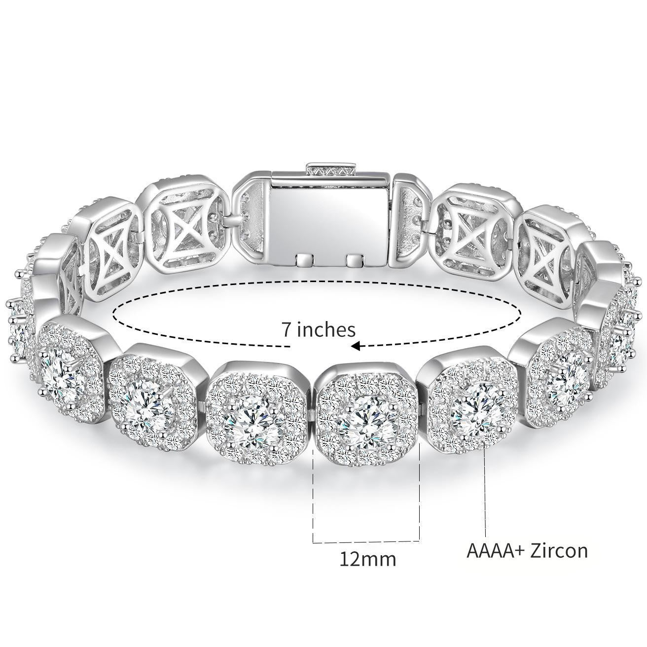 12mm Super Sparkling Zirconia Wide Face Tennis Bracelet Flip-Top Men's Jewelry