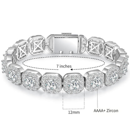 12mm Super Sparkling Zirconia Wide Face Tennis Bracelet Flip-Top Men's Jewelry