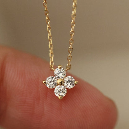 925 Sterling Silver Clover Necklace with Diamond Four-Leaf Clover