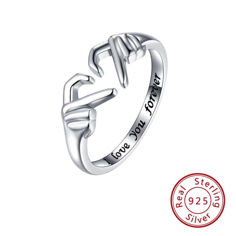 S925 Sterling Silver Heart-Shaped Ring - Love You