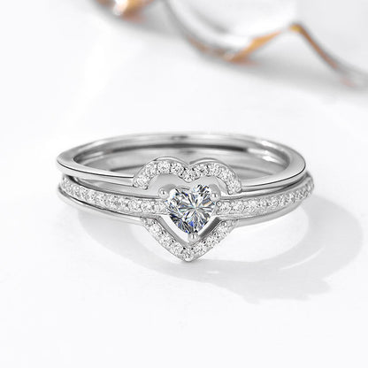 s925 Sterling Silver Diamond Heart Ring - Engagement Wedding Bridal Jewelry