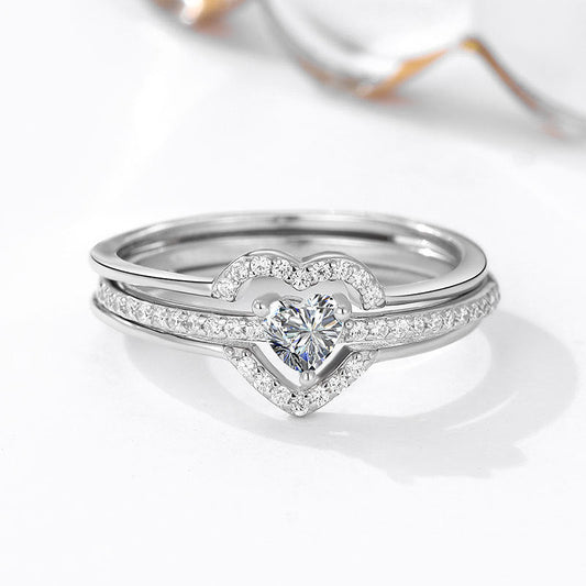 s925 Sterling Silver Diamond Heart Ring - Engagement Wedding Bridal Jewelry