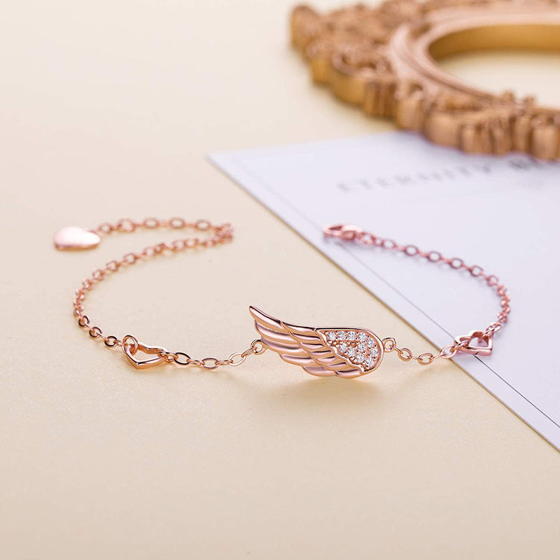925 Sterling Silver Diamond Heart Wing Bracelet