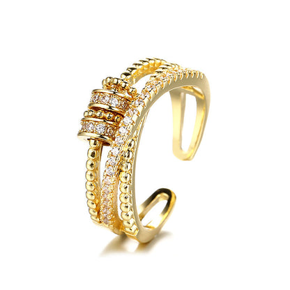 S925 Sterling Silver Crossover Ring - Multi-Layer Diamond-Set