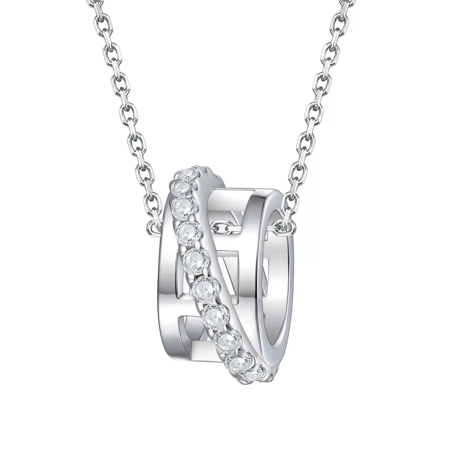 Double Ring Barrel Pendant Necklace | 925 Sterling Silver