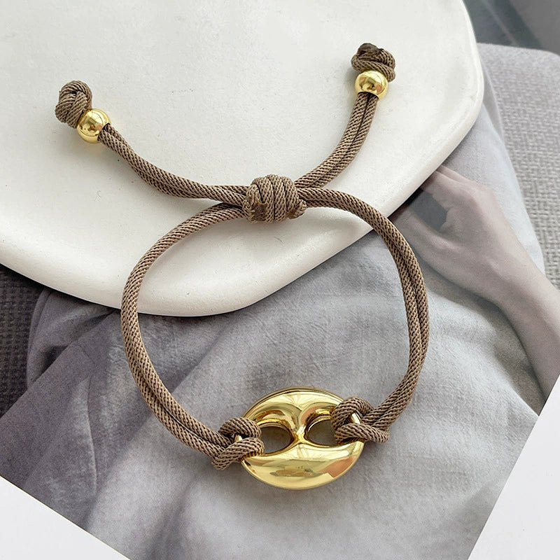 Adjustable Bean Double-Layer Braided Cord Pig Nose Bracelet