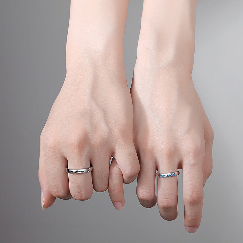 Sterling Silver Love Oath Couple Rings - Retro S925