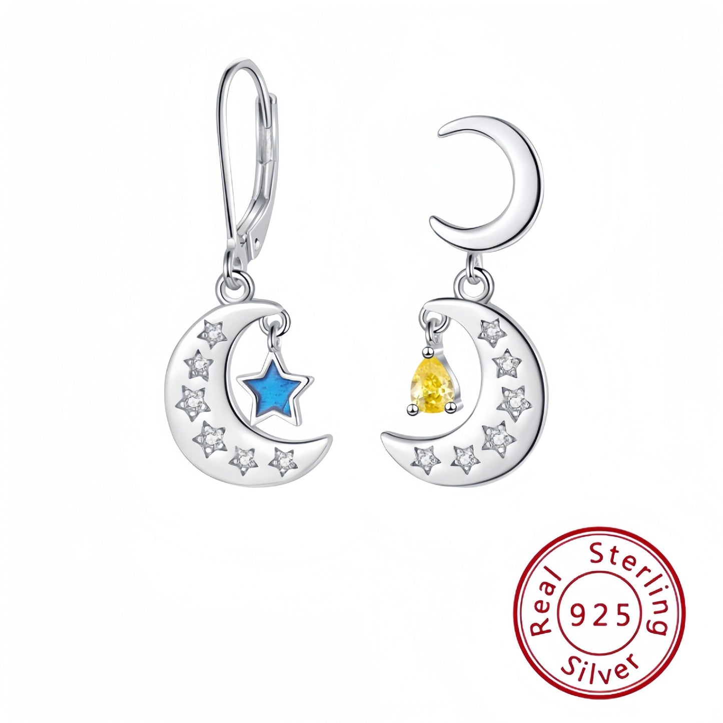 s925 sterling silver starmoon pendant earrings