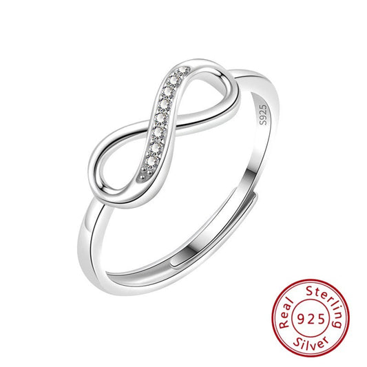 S925 Sterling Silver Infinity Love Ring - Adjustable 8-Shaped