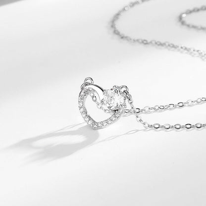 S925 Exquisite Heart Diamond Pendant Silver Necklace