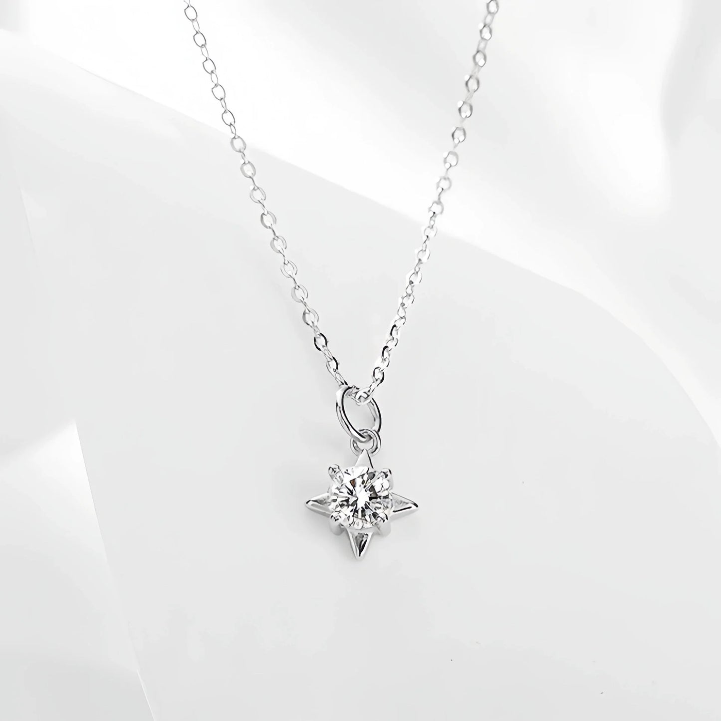 Sterling Silver Diamond Star Earrings Set - Necklace