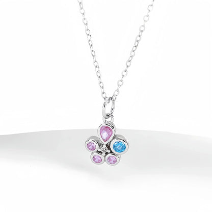 S925 Flower of Happiness Silver Earrings Pendant Necklace Flower Jewelry Set