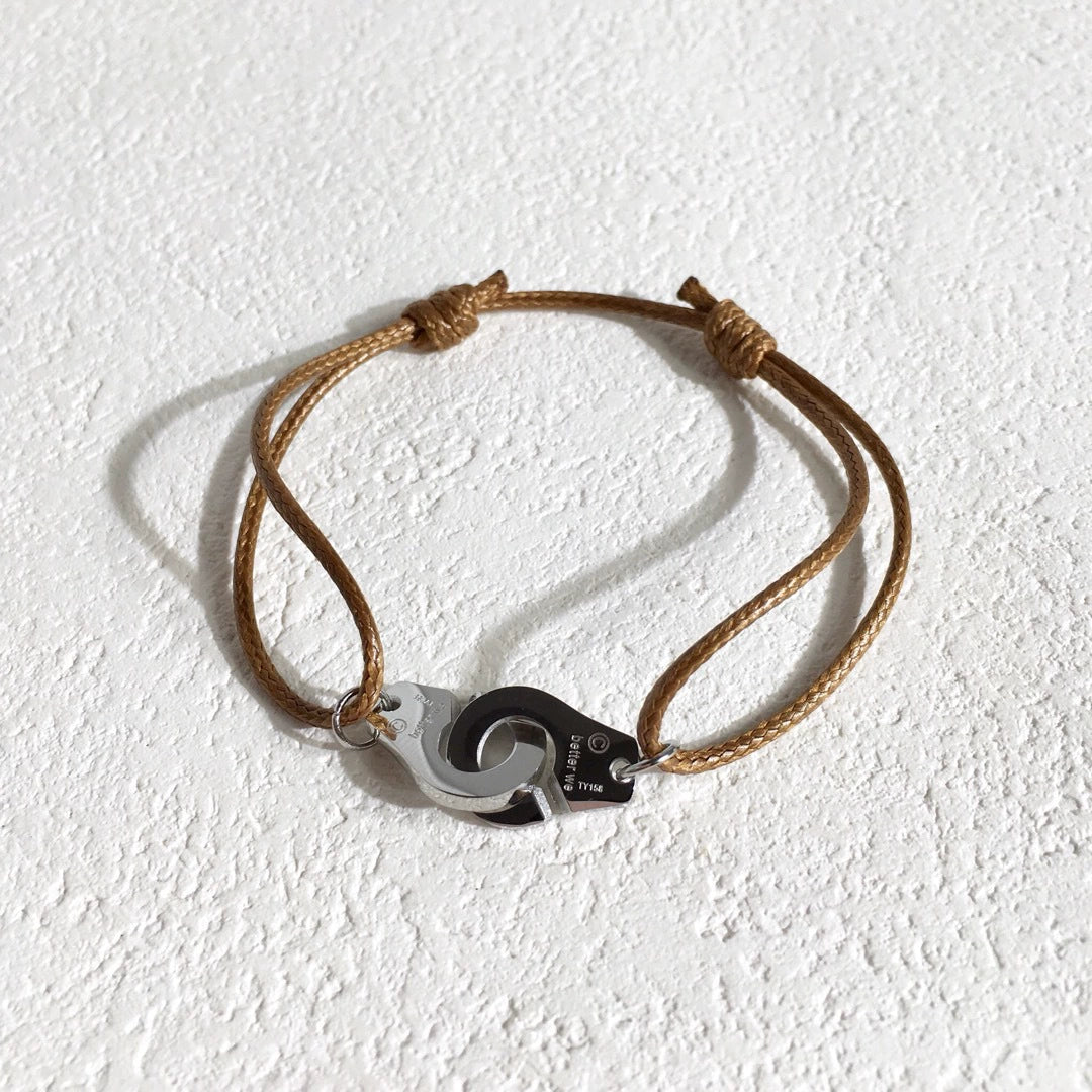 Colorful Braided Waxed Rope Handcuff Bracelet
