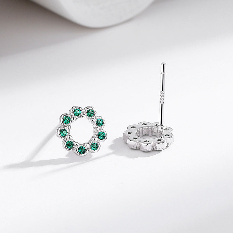 s925 sterling silver diamond round hollow earrings