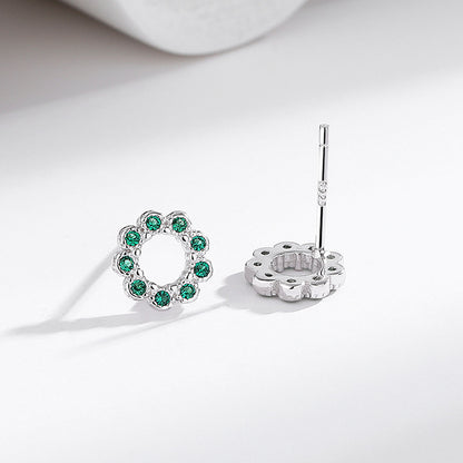 s925 sterling silver diamond round hollow earrings