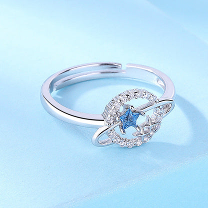 s925 Sterling Silver Saturn Diamond Ring Adjustable
