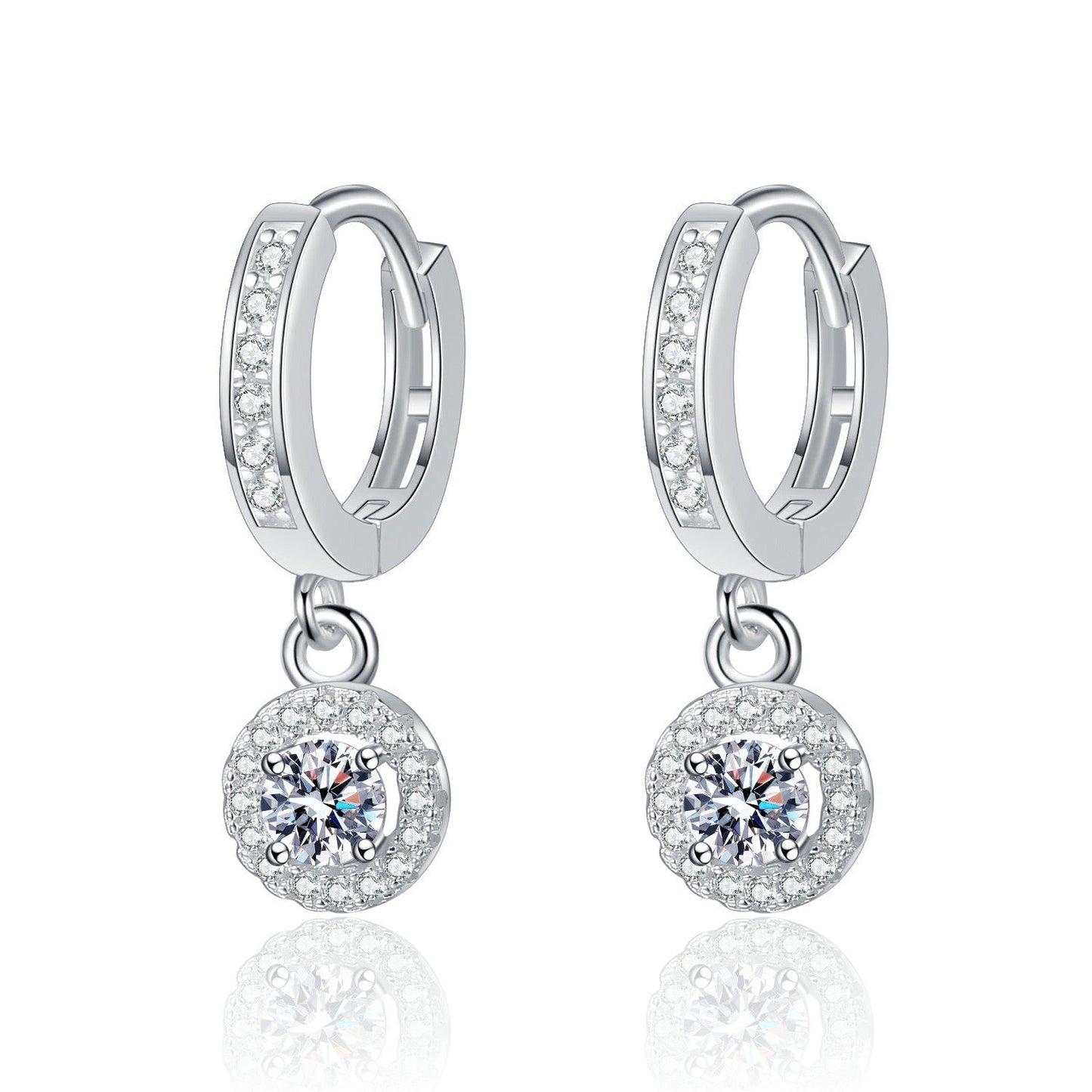925 Sterling Silver Diamond Pendant Earrings - Round Design