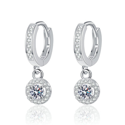 925 Sterling Silver Diamond Pendant Earrings - Round Design