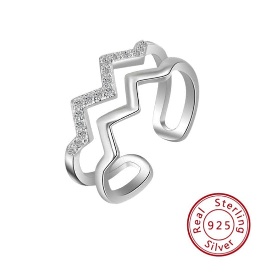 S925 Sterling Silver Lightning Heart Ring - Double Layer Heart Design