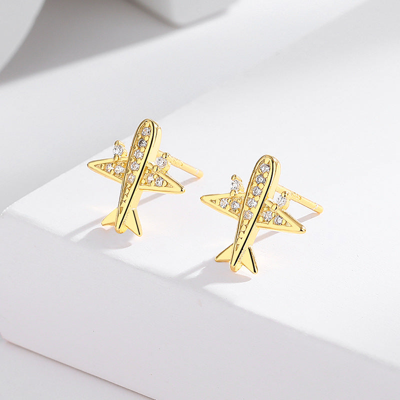 s925 Sterling Silver Airplane Earrings