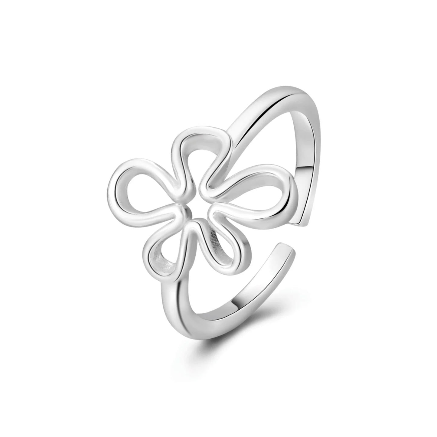 Hollow Flower Open Adjustable Silver Ring