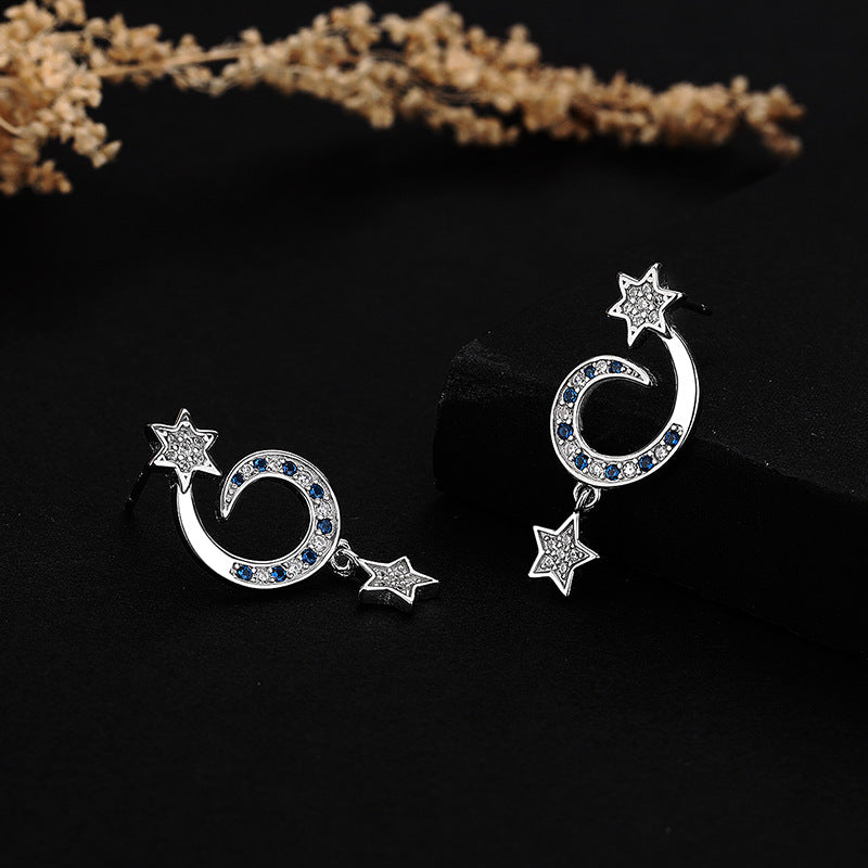 925 sterling silver star and moon earrings women