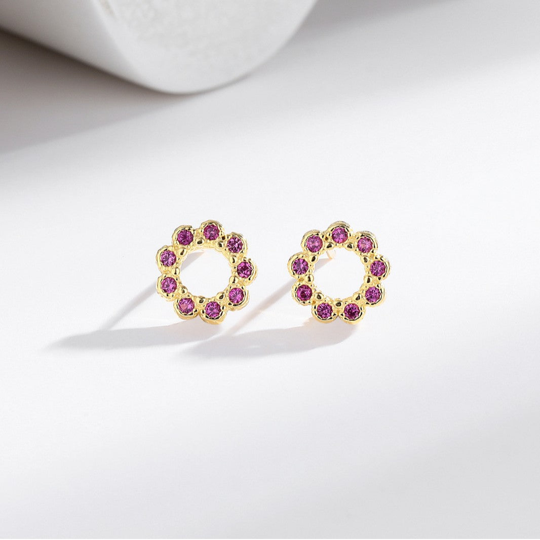 s925 sterling silver diamond round hollow earrings