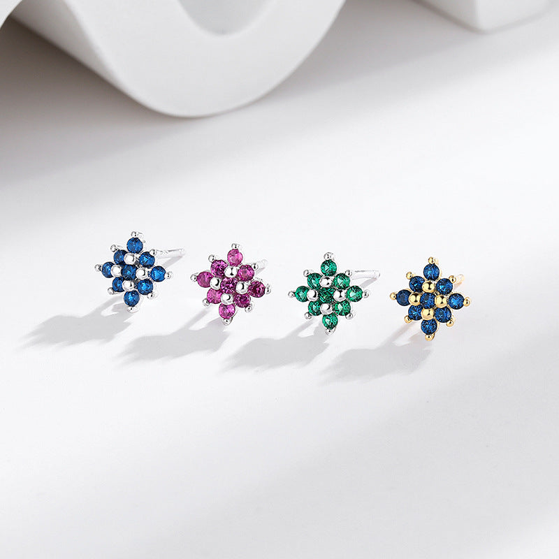 s925 sterling silver geometric flower stud earrings