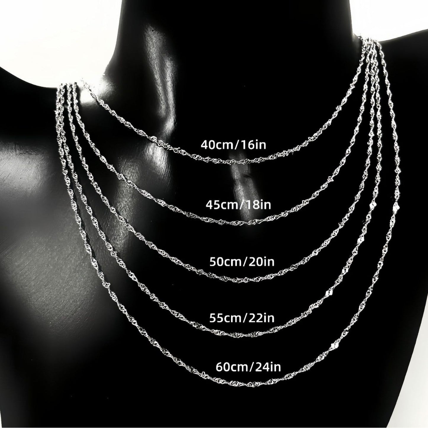 925 Sterling Silver Necklace Wave Chain  Men  Women