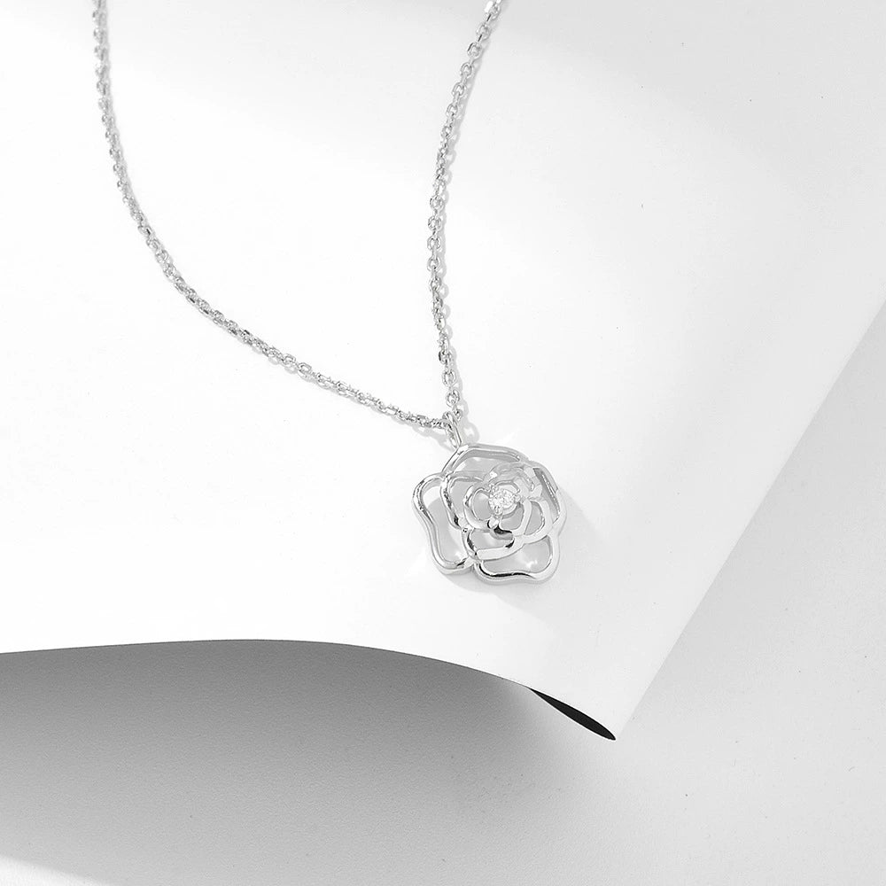 Open Rose Flower Pendant Necklace | 18K Gold Plated