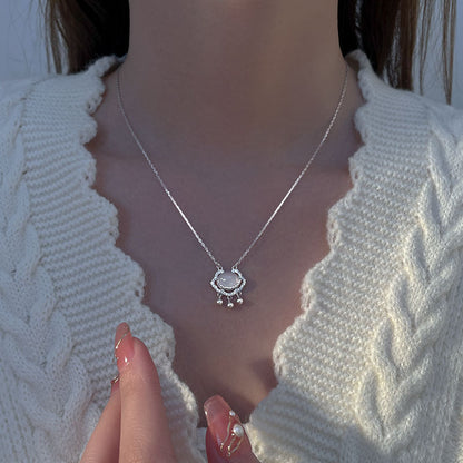 S925 Chalcedony Pendant  Silver Necklace Beaded Accent
